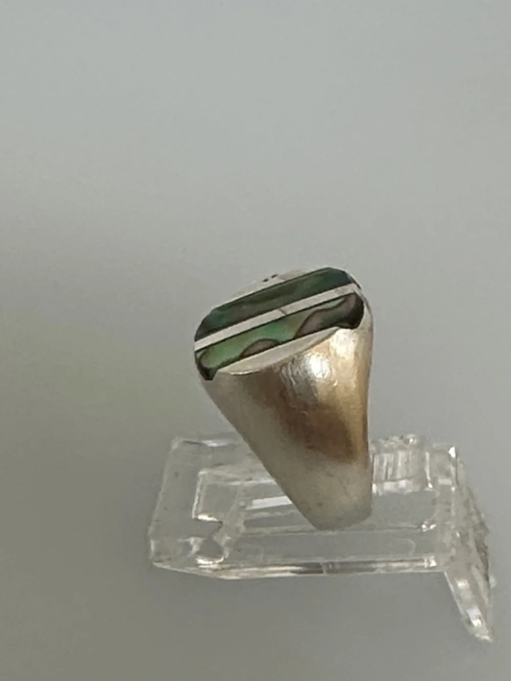 925 Sterling Silver Abalone Inlay Signet Ring - Iridescent Green-Purple